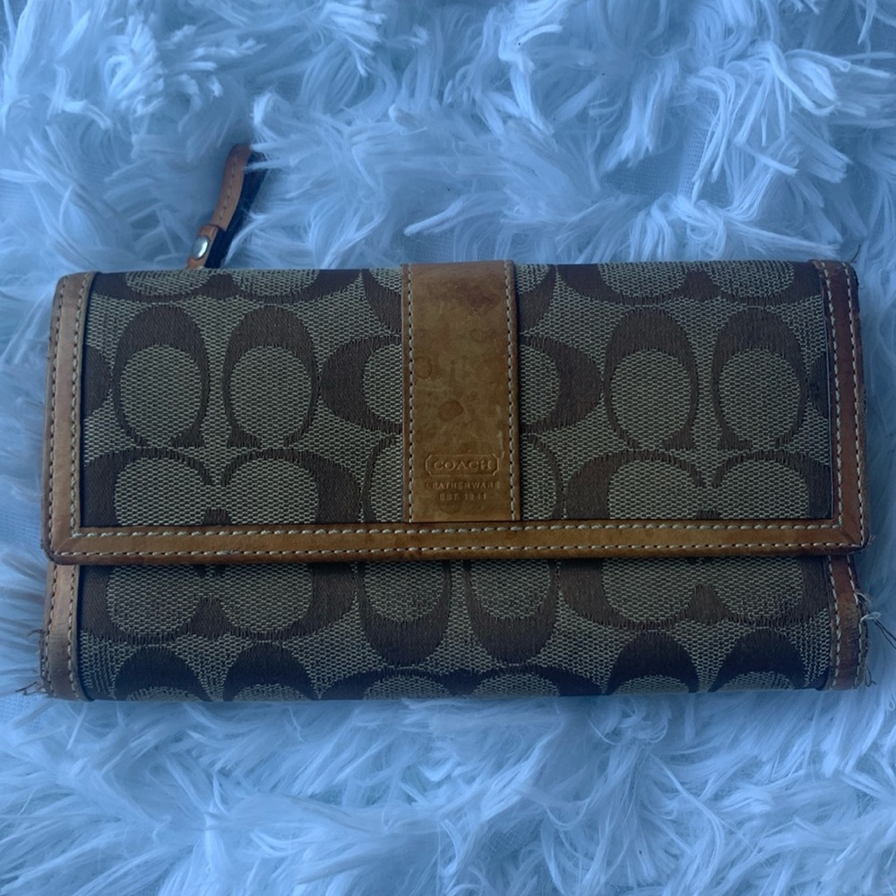 Vintage Coach Signature Canvas Tan Leather Wallet